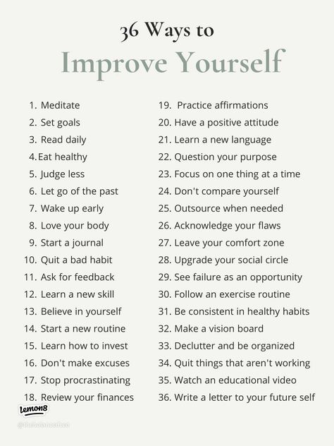 36 Ways to Improve Yourself (save this) ✨ | Gallery posted by Michelle G. | Lemon8 Becoming Her Aesthetic, Habits Checklist, Ways To Improve Yourself, Becoming Her, Her Aesthetic, Better Version Of Yourself, Healing Journaling, Practicing Self Love, Self Care Bullet Journal