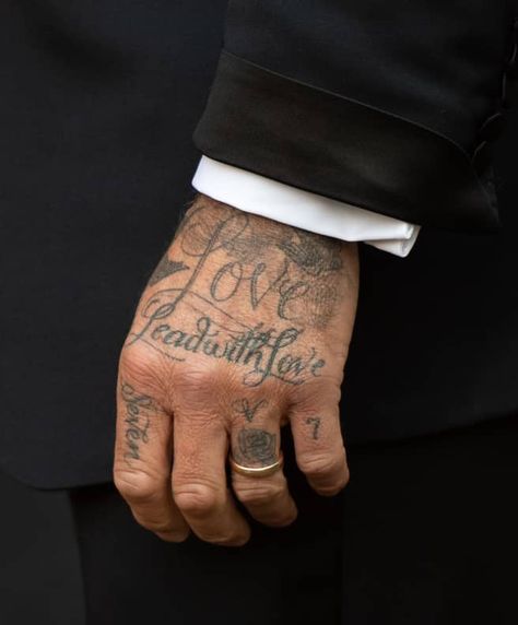 David Beckham's Tattoos and Their Meanings | POPSUGAR Beauty Tattoo Beckham, Left Hand Tattoo, David Beckham Tattoos, Tattoo 2015, Tattoos Forearm, Go Tattoo, Hands Tattoo, Mens Shoulder Tattoo, Hand Tattoos For Guys