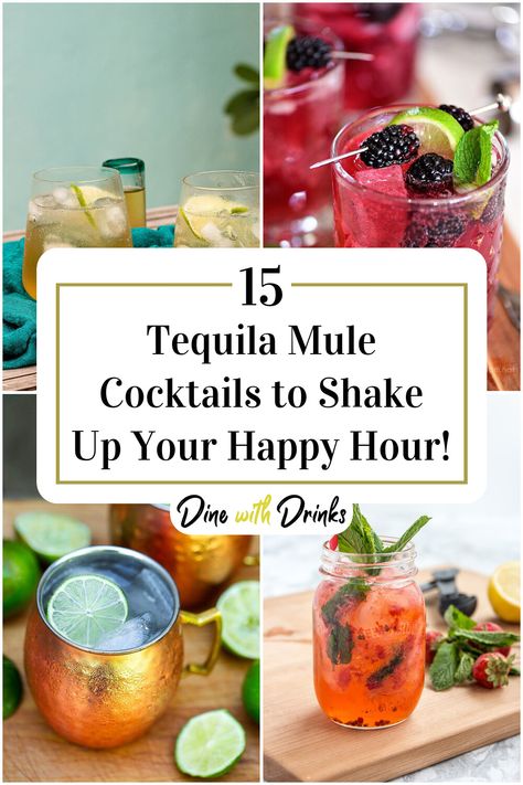 Collage of 4 tequila mule cocktails. Taco Tuesday Cocktails, Tequila Mule, Mule Cocktails, Mexican Mule, Tequila Mixed Drinks, Mule Drink, Mule Cocktail, Best Tequila, Tequila Drinks