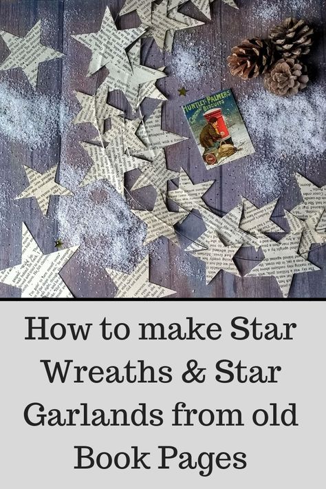 Star Themed Christmas Decorations, Book Garland Diy, Paper Stars Diy Easy, Paper Star Garland Diy, Fabric Star Garland, Homemade Stars Christmas Decorations, Star Christmas Garland, Diy Star Garland, Book Page Garland Diy