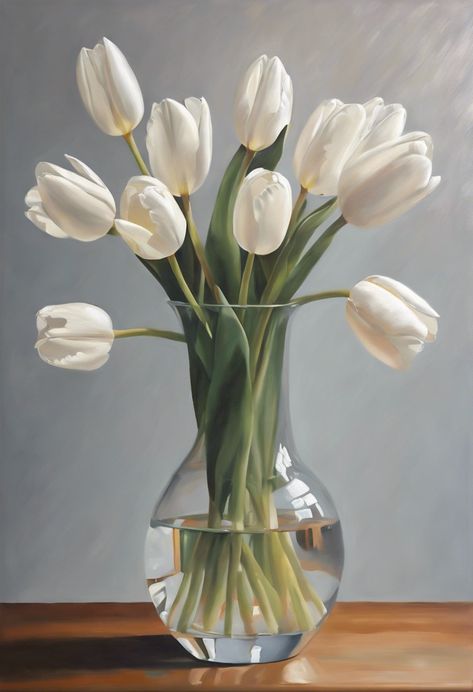 White Tulips Vase Check more at https://qomart.com/white-tulips-vase/ Vase Of Tulips Painting, White Tulips In Vase, Painting Of Ocean, Tulips Vase, Class Inspiration, Tulip Painting, Tulips In Vase, White Tulips, Acrylic Paintings