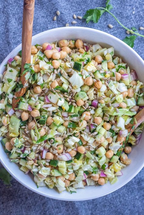 Summer Veg Salad, Red Cabbage Cucumber Salad, Chickpea And Cabbage Salad, Pasta Cabbage Salad, Cabbage Side Dish Recipes Healthy, Chickpea And Cabbage Recipes, Cabbage Chickpea Salad, Cucumber Summer Salad, Best Cabbage Salad