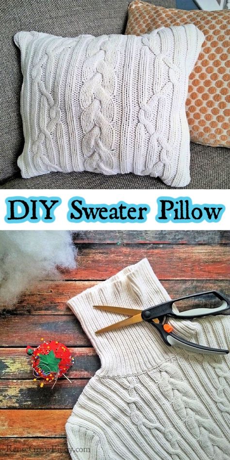 DIY Sweater Pillow Sew A Sweater, Sewing Projects Clothes Upcycling, Sweater Pillow Covers, Sweater Pillows, Repurposed Sweaters, Clothes Upcycle, Recycled Clothes, Pillow Cases Diy, Sweater Pillow