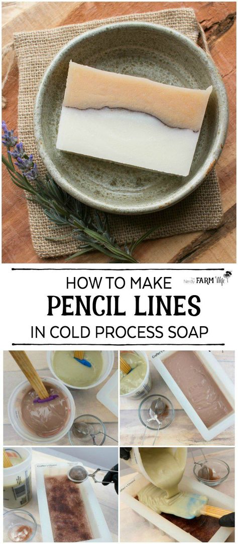 Learn how easy it is to make pencil lines to add visual interest to your handmade cold process soaps. Also includes 12 natural colorant options to experiment with! Savon Diy, Easy Soap Recipes, Cold Process Soap Recipes, Handmade Soap Recipes, Soap Colorants, Soap Making Recipes, Diy Soaps, Homemade Soap Recipes, Soap Ideas