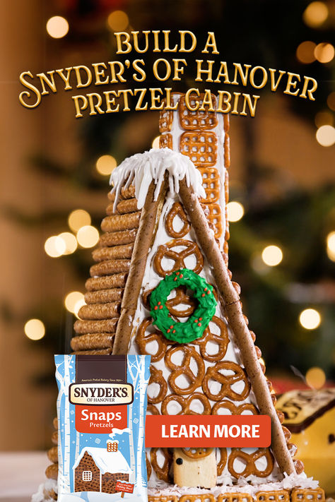 If you want to craft a truly tasteful holiday home this year, learn to build a Snyder’s Pretzel Cabin. It’s not just sweet, salty, and delicious, it looks as good as it tastes. Visit snyderspretzelcabin.com to learn how to build your own. Find step by step instructions for this tasteful Snyder’s Pretzel A-Frame as well as other kinds of delicious Pretzel Cabins! Pretzel Cabin, Fun Holiday Food, Kids Christmas Crafts Easy, Gingerbread People, Gingerbread House Decorations, Preschool Christmas Crafts, Cute Christmas Wallpaper, Christmas Gingerbread House, Christmas Feeling