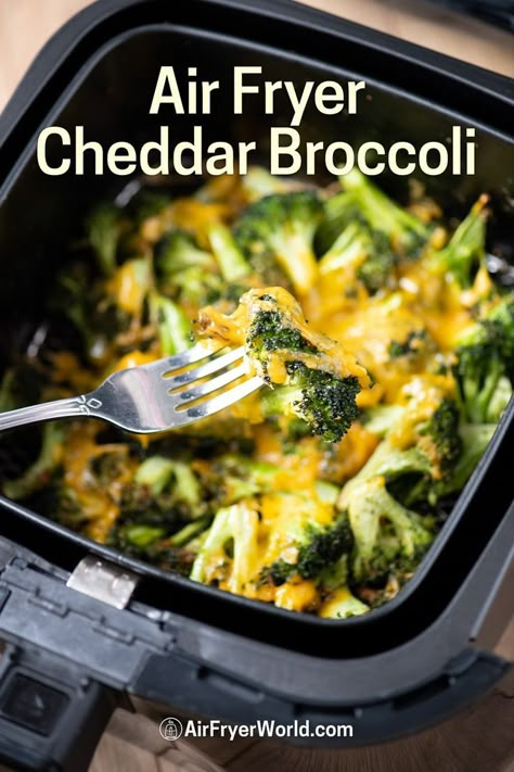 Air Fried Vegetable Recipes, Broccoli And Cheese Recipe, Air Fryer Broccoli, Crispy Broccoli, Broccoli Recipes Side Dish, Ninja Grill, Cheddar Broccoli, Broccoli Side Dish, Air Fryer Recipes Snacks