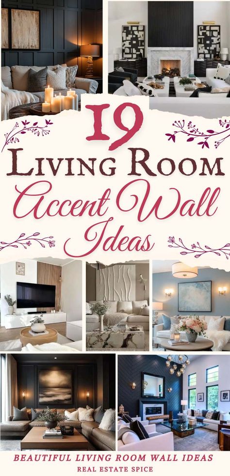 THE ULTIMATE GUIDE: LIVING ROOM ACCENT WALLS THAT WOW! To inspire your wall refresh, I guide you through beautiful accent wall ideas and designs perfect for a living room. You'll find step-by-step instructions to create a similar look for your space or mix and match some of these ideas. Create a beautiful living room wall that you'll LOVE! RealEstateSpice.com Family Room Walls Ideas, Living Room Color Accent Wall, Accent Wall Behind Sectional, Wallpaper On One Wall Living Room, Entertainment Wall Ideas Living Room, Family Room Feature Wall, Feature Walls Living Room, Wall Treatments Living Room, Living Room Wall Inspiration