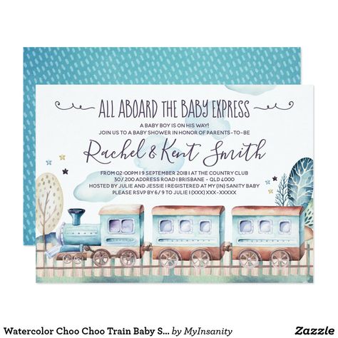 Watercolor Choo Choo Train Baby Shower Invitation Train Baby Shower Theme, Train Birthday Party Invitations, Train Baby Shower, Baby Shower By Mail, Shower By Mail, Train Theme, Trains Birthday Party, Boho Baby Shower Invitations, Choo Choo Train