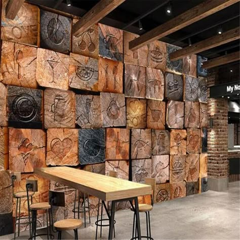 3D Wood block wallpaper – My Original Wallpaper Grain Wallpaper, 3d Living Room, Wood Grain Wallpaper, Wallpaper Store, Living Room Murals, Large Mural, Block Wall, Background Wall, Original Wallpaper