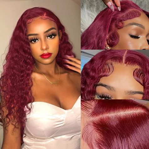 PRICES MAY VARY. 【Burgundy Lace Front Wig Material】: 100% Brazilian Virgin human Hair burgundy lace front wigs human hair material was cut from one donor , full cuticle aligned, bouncy, soft and healthy. Can be dyed, permed, straighten restyled as your own Hair. 【Water Wave Lace Front Wigs Human Hair】: Red Wig, Beautiful and Fashion, Make You Charming and Elegant, We Use Plant Extracts to Dye the Hair, More Natural and Healthy, 99J Red Lace Front Wigs, Can Be Straightened, Colored and Restyled a Hair Burgundy, Hair Water, Wig Material, Red Wig, Lace Front Wigs Human Hair, Curly Lace Front Wigs, Red Wigs, Hair Red, Burgundy Hair