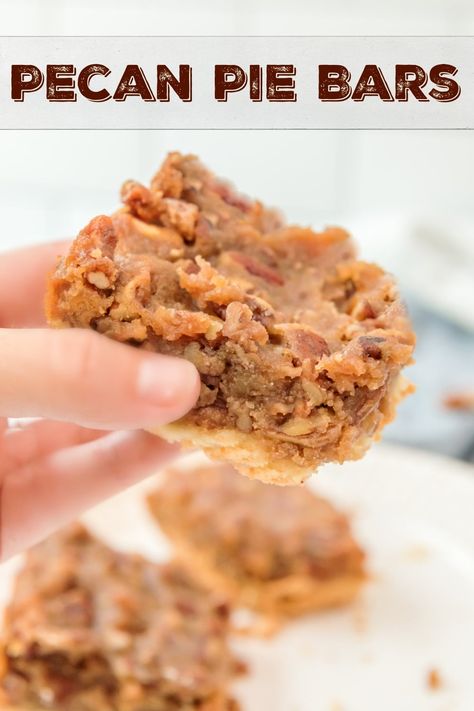 An easier way to enjoy pecan pie - these Pecan Pie Bars are bite-sized, with a short bread crust and made to serve a crowd. No pie skills necessary! via @cmpollak1 Short Bread Crust, Pig Recipes, Easy Bars, Pecan Pie Bar, Pecan Pie Bars Easy, Pecan Pie Bars Recipe, Bread Crust, Easy Bar Recipes, Pecan Pie Easy