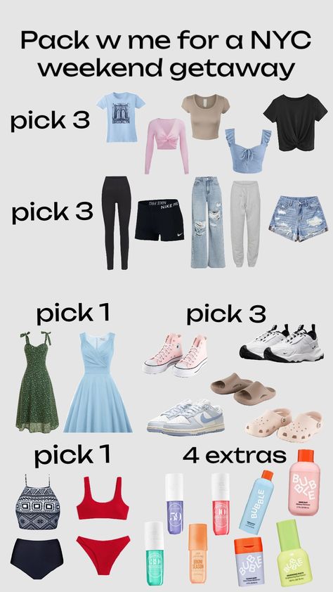 #nyc #pickanoutfit Weekend In Nyc, Packing List For Vacation, Things To Do When Bored, Vacation Packing, Cute Everyday Outfits, Nike Pros, Weekend Getaways, Packing List, Everyday Outfits