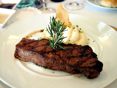 NY Strip Steak Steak Plating, Fine Dining Plating, Canapes Recipes, Gourmet Food Plating, Ny Strip Steak, Steak Plates, Ny Strip, Italian Recipes Traditional, Anniversary Dinner