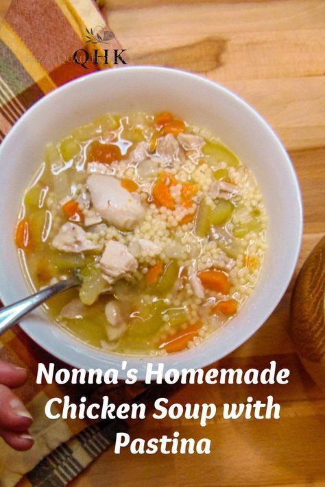 A bowl of homemade chicken soup is loaded with chicken, vegetables and pastina! Soup With Rotisserie Chicken, Rotisserie Chicken Recipes Healthy, Paleo Soups And Stews, Pastina Soup, Sausage Burgers, Appetizer Dinner, Mango Slaw, Paleo Soups, Homemade Chicken Soup