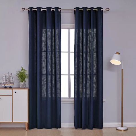 Gracie Oaks Bond Solid Semi-Sheer Grommet Single Curtain Panel | Wayfair.ca Navy Blue Curtains, Thick Curtains, Cheap Curtains, Grommet Panels, Drapery Panels, Colorful Curtains, Sheer Curtain, Grommet Curtains, Sheer Curtains