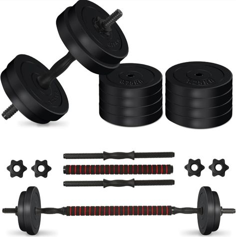 10 KG Set Contains: 4 x 1.25kg Plates, 4 x 0.75kg Plates. 2 x 18 Inches barbells and 1 connecting barbell All-in-one dumbbell barbell set with weights fits all your needs. 10KG/15KG/20KG/40KG selection. Our weight set is perfect for increasing muscle mass, improving muscular endurance, improving cardiovascular health, encouraging weight loss and extending endurance. It also helps to strength entire upper body and shape your core muscle. Barbell Set, Whole Body Workouts, Muscular Endurance, Hand Weights, Increase Muscle Mass, Free Weights, Adjustable Dumbbells, Dumbbell Set, Weight Set