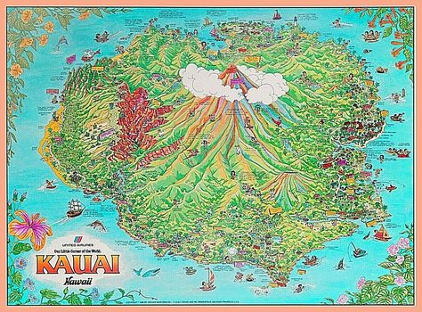 HAWAII KAUAI MAP United Airlines Vintage Travel Art Poster Print - $8.99 | PicClick Kauai Map, Vintage Travel Decor, Hawaii Decor, Vintage Hawaii Photography, Hawaii Pattern, Hawaii Map, Hawaii Tattoos, Hawaii Kauai, Beautiful Hawaii