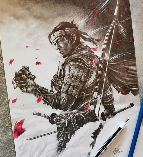 5,743 Likes, 27 Comments - Animeartcollective (@animeartcollective) on Instagram: “Unbelievable #jinsakai piece by @lucas.mrtn30 🗡 . . . Follow @lucas.mrtn30 for more sick art! 🗡 . .…” Ghost Of Tsushima Sketch, Ghost Of Tsushima Drawing, Finished Drawings, Jin Sakai, Ghost Of Tsushima, Art Pens, Pen Art, Drawing Sketches, Pencil Drawings