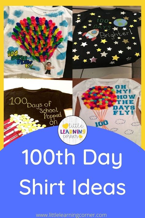 100 Days of School shirt ideas for kindergarten, first grade, and second grade. #100thdayofschool #100days 100 Day Hats Kindergarten, 120th Day Of School First Grade Shirt, 100 Items On A Shirt 100th Day, 100th Day Tshirt Ideas, School Shirt Ideas, 100 Day Shirt Ideas, Hand Printed Shirt, 100th Day Of School Crafts, Ideas For Kindergarten