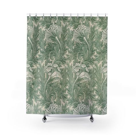 Blue Bathroom Remodel, Art Nouveau Home Decor, Art Nouveau Home, Green Bathroom Decor, Bathroom Mood Board, Shower Curtain Ideas, Bathroom Ambiance, Vintage Bathroom Decor, Colorful Shower Curtain