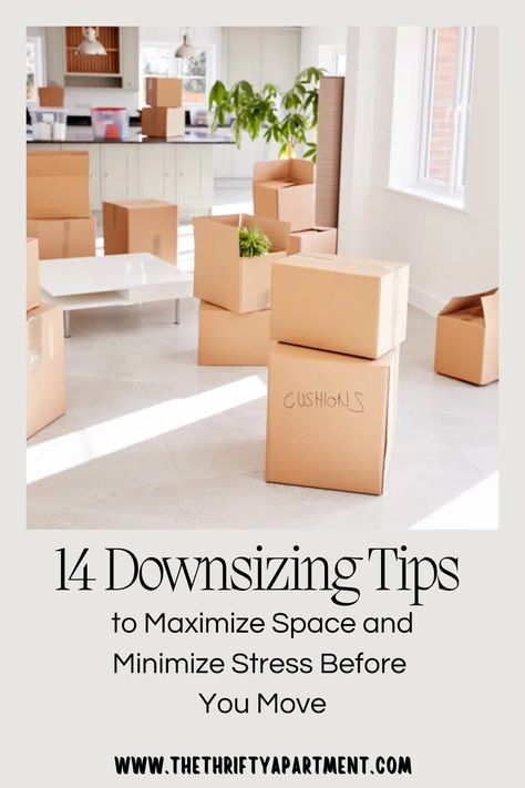 Get organized with 14 downsizing tips to maximize space and minimize stress before your move. Make the transition smoother and easier! #Downsizing #MovingTips #Organization #Minimalism #SpaceSaving Moving Downsizing Tips, Downsizing For A Move, How To Downsize For A Move, Preparing To Move, Downsizing Tips, Moving Expenses, Simple Diys, Moving To Boston, Paper Clutter