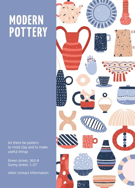 Vector poster of modern pottery ceramic ... | Premium Vector #Freepik #vector #handcraft #handicraft #pottery #illustration-art Workshop Poster Design, Workshop Poster, Porcelain Decor, Pottery Workshop, Ceramic Workshop, Green Street, Modern Pottery, Handmade Porcelain, Ceramic Studio