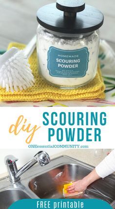 homemade scouring powder cleaner recipe made with essential oils, great cleaning for sinks, tubs, showers, toilets and more. gets rid of marks and scratches, makes surfaces shiny and sparkling, deodorizes and freshes as it disinfects. DIY cleaning recipe, essential oil recipe, doTERRA, Young Living, #essentialoil #essentialoilrecipe #doterra #youngliving Scouring Powder, Cleaning The Kitchen, Deep Cleaning Hacks, Homemade Cleaning Supplies, Diy Cleaning Products Recipes, Natural Cleaning Recipes, Cleaner Recipes, Deep Cleaning Tips, Homemade Cleaners