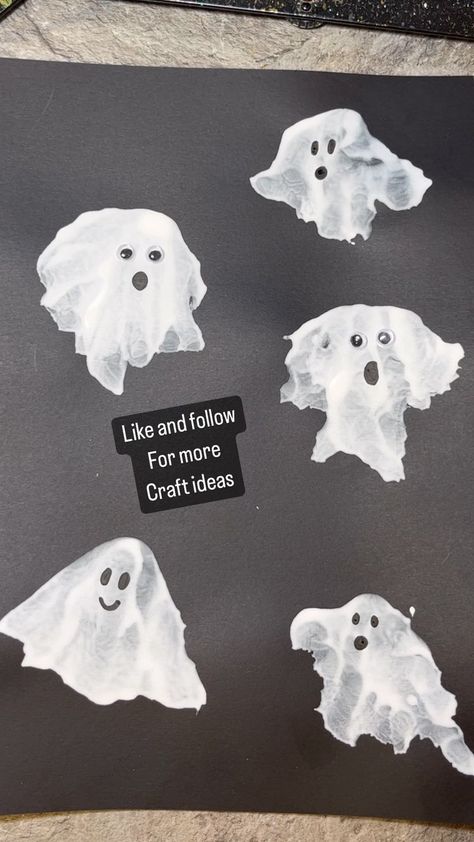 Super easy ghosts!! You just need diluted white paint and a straw for this spooky craft! #crafts #craft #crafting #craftideas… | Instagram Ghost Arts And Crafts, Ghost Toddler Craft, Ghost Crafts For Toddlers, Leaf Ghost Craft, Easy Ghost Craft Preschool, Ghost Feet Craft, Ghost Art And Craft For Kids, Preschool Ghost Craft, Ghost Blow Straw Art