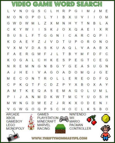 Video Game word search free printable. Make Your Own Video Game, Video Game Printables Free, Minecraft Word Search Free Printable, Video Game Activities, Superhero Party Games, Video Game Crafts, Word Search For Kids, Gamer Party, Video Games Ps4