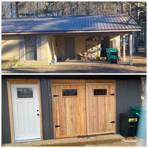 Carport enclosed Closed In Carport Ideas, Carport Into Garage, Closing In A Carport, Enclosing A Carport, Carport Remodel, Carport Conversion, Carport Makeover, Warrior Cats Scourge, Carport Ideas