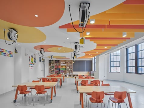 Middle School Interior Design, School Cafeteria Design, Classroom Ceiling, Education Design Interior, Cafeteria Design, School Places, School Interior, School Cafeteria, Bohol