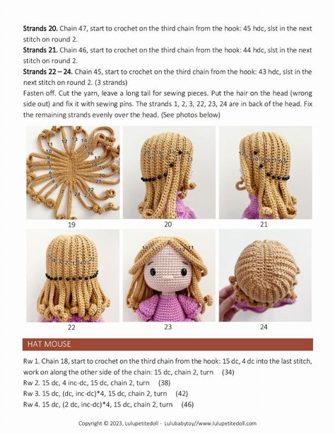 Hair For Crochet Dolls, Amigurumi Doll Hair Pattern, Doll Hair Crochet, How To Crochet Doll Hair, Crochet Human Doll Free Pattern, Amigurumi Hair Pattern, Crochet Hair Pattern, Crochet Hair For Dolls, Crochet Hair Doll