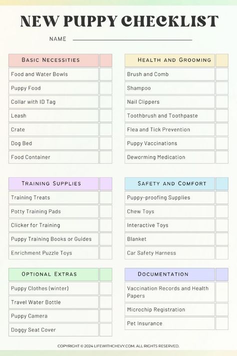 Free New Puppy Checklist Printable! Puppy Feeding Schedule, First Time Dog Owner, Puppy Essentials, Puppy List, Puppy Training Schedule, Adopt A Puppy, New Puppy Checklist, Dog Printable, Puppy Checklist