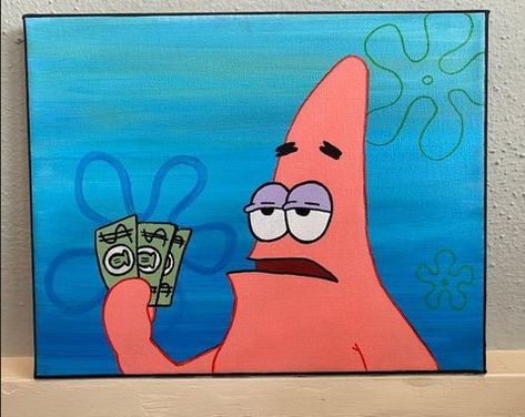 Paintings Trippy, Disney Canvas Art, Spongebob Painting, The Spongebob, Arte Peculiar, Trippy Painting, Hippie Painting, Small Canvas Paintings, Canvas Drawing