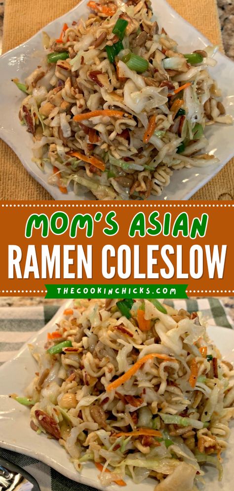 Roman Noodle Salad, Coleslaw With Ramen Noodles, Ramen Slaw, Ramen Coleslaw, Easy Asian Salad, Asian Coleslaw Recipe, Top Ramen Recipes, Asian Ramen Salad, Asian Slaw Recipe