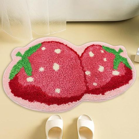 Strawberry Bathroom Rug Cute Bath Mat Strawberry Bathroom Decor Soft Absorbent Non Slip Funny Fruit Rug #strawberry #affiliate #cuterug #aesthetic Strawberry Bathroom, Fruit Rug, Funny Bath Mat, Rug Cute, Strawberry Kitchen, Cute Bath Mats, Funny Fruit, Strawberry Decorations, Pink Bedrooms