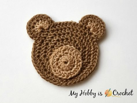 My Hobby Is Crochet: Polar Bear & Brown Bear Appliques - Free Crochet Pattern Crochet Teddy Bear Applique Pattern Free, Crochet Bear Face, Crochet Bear Applique, Crochet Polar Bear, Teddy Bear Applique, Crochet Teddy Bear Pattern Free, Crocheted Bear, Crochet Bear Pattern, Applique Patterns Free