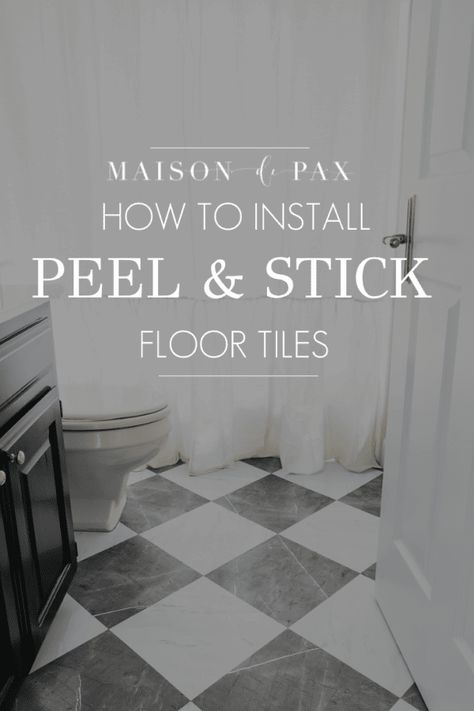 Wondering how to install peel and stick floor tile? Get the step by step tutorial on DIY peel and stick floor tile with this gorgeous black and white floor tile! Flooring Over Tile Bathroom, How To Cover Bathroom Tile, Covering Up Tile Floor, Laying Tile Over Tile Flooring, Linoleum Flooring Laundry Room, Tile Floor Upgrade Diy, Update Tile Floor On A Budget, Peel And Stick Floor Tile Bathroom Over Ceramic Tile, Diy Linoleum Floor Makeover