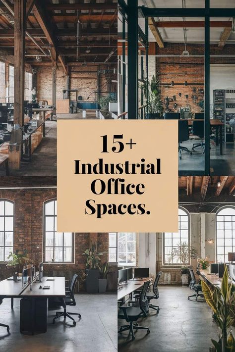 15 Industrial Office Spaces to Inspire Your Workspace (List) ** - Fabricerie Glass Office Design Interiors, Industrial Chic Office Design, Open Concept Office Space Layout, Industrial Minimalist Office, Graphic Design Office Interior, Garage Office Ideas Layout, Industrial Office Space Design, Industrial Office Design Workspaces, Warehouse Office Industrial