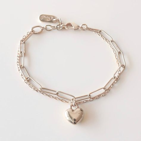 Discover personalised bracelets with Hearts, Initials, Birthstones, Sterling Silver, Friendship bracelets, and bangles. Complimentary engraving. Free UK delivery when you spend £75 and easy returns. Silver Friendship Bracelets, Double Chain Bracelet, Puffed Heart, Chain Bracelets, Double Chain, Personalized Bracelets, Paper Clip, Delicate Bracelet, Heart Charm