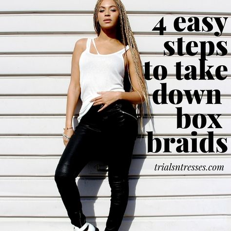 4 Easy Steps To Take Down Box Braids Taking Out Box Braids, African Box Braids, Long Hair Braided Hairstyles, Waterfall Braid Hairstyle, Braided Half Up, Box Braid, Natural Hair Community, Easy Braids, Natural Women