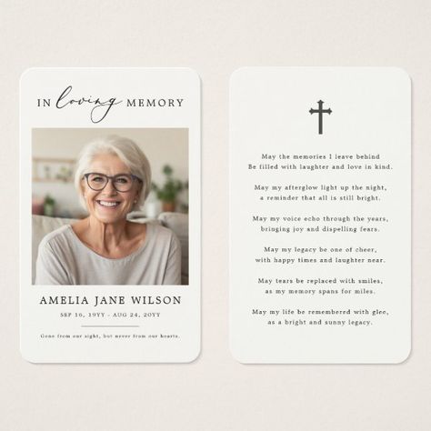 Simple Sympathy Funeral Memorial Prayer Photo Card Prayer Photos, Memorial Cards, Sympathy Cards, In Loving Memory, Photo Card, Photo Cards, Created By, Stars