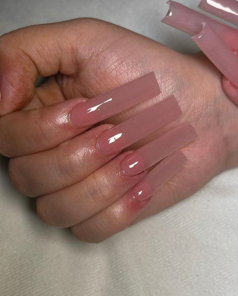 Acrylic Nail Designs For Spring Square Long, Jelly Nails Acrylic Coffin Pink, Long Jelly Nails, Pinkish Clear Acrylic Nails, Light Pink Glossy Nails, Clear Jelly Pink Acrylic Nails, Pink Jelly Nails Acrylic Long, Tapered Square Nails Long, Sheer Pink Coffin Acrylic Nails