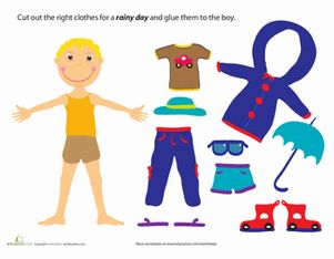 It's time for some singin' in the rain! Which clothing would you want to wear on a rainy day? Rain Party Theme, Paper Doll Boy, Seasons Worksheets, Preschool Weather, Paper Doll Dress, Weather Seasons, Paper Dolls Printable, Dressup Party, Busy Bags