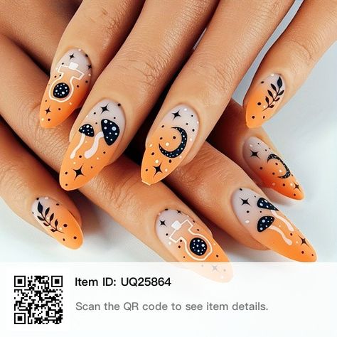 Orange Halloween Nails, Graduation Nails Ideas, Unique Manicure, Orange Nail Designs, Matte Medium, Graduation Nails, Pumpkin Nails, Party Nails, Short Almond