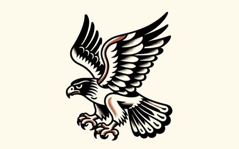 Hawk Tattoos: Embodying Intelligence and Power American Traditional Hawk Tattoo, Simple Eagle Tattoo, Hawk Drawing, Hawk Tattoos, Jason Tattoo, Traditional Tattoo Black And Grey, Hawk Logo, Hawk Tattoo, Tattoo World