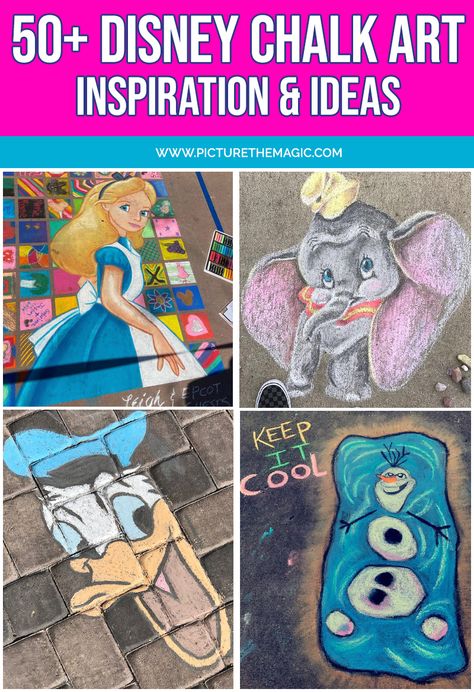 We found simple and elaborate Disney Chalk Art to inspire you!  Enjoy this huge list of Disney characters brought to life in chalk. Chalk Art Projects, Disney Chalk Art, List Of Disney Characters, Driveway Chalk, Chalk Art Ideas, Fun Chalk Art, Chalk Artist, Chalk Ideas, April Art