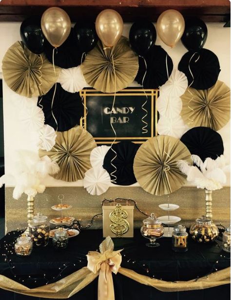 【Create Lifetime Lasting Photo Memories】 Your day will not only be special with our classy Black Gold Birthday Shower theme but you and your guests will make unforgettable photo memories using party decor as an amazing baby shower backdrop. 【DIY】 You need to make your paper fan by yourself, and it is easy to make them, and you only need to follow our instructions on our photo. Enjoy the fun of holding a party via DIY Gatsby Birthday Party, Black And Gold Party, Gatsby Party Decorations, Umrah Mubarak, 20s Party, Roaring 20s Party, Rustic Wedding Decorations, Gatsby Themed Party, Gatsby Theme