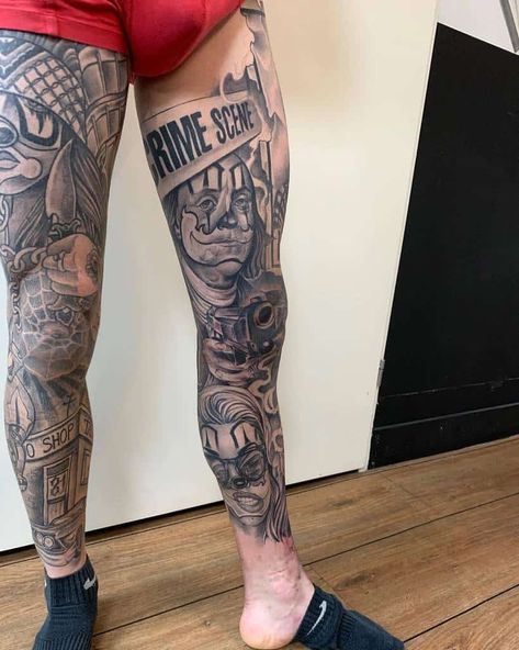 Men Leg Tattoo Ideas Sleeve, Lower Leg Sleeve Tattoo Mens, Thigh Sleeve Men, Male Leg Sleeve Tattoo, Leg Sleeve Ideas Men, Hamstring Tattoo For Men, Best Leg Tattoo Men Design, Tatoos Men Leg Ideas, Tattoo Designs Men Leg