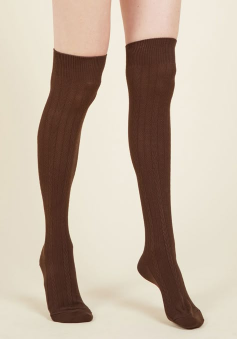 Cold Weather Accessories - Greet Your Day Thigh Highs in Chocolate Duck Boats, Stockings Aesthetic, Colored Tights Outfit, Brown Tights, Casual Leather Jacket, Gold Prom, Knee Highs, Boating Outfit, Winter Leggings